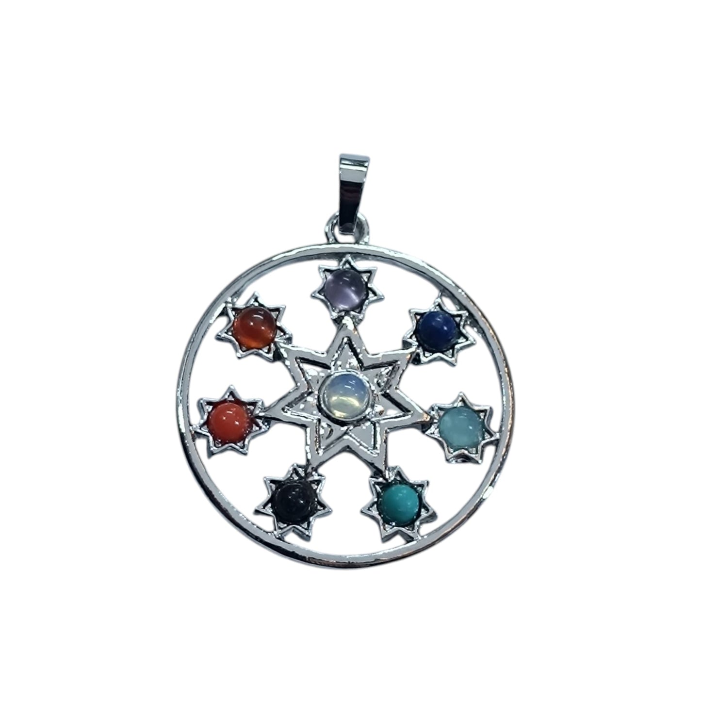 Colgante En Metal Con Piedra Natural 7 Chakras 5 Cms Aprox 23004-55