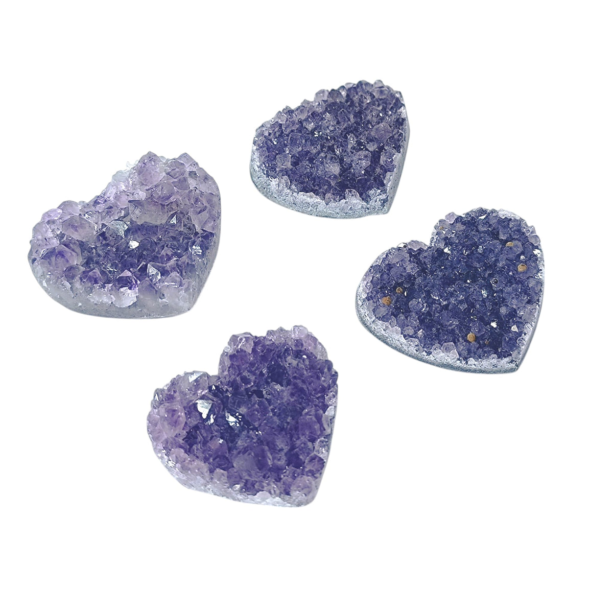 Pack 4 Corazones Druza Amatista Tamaño 4 cms Aprox ( Pueden Ser Ligeramente Diferenta A La Fotos)