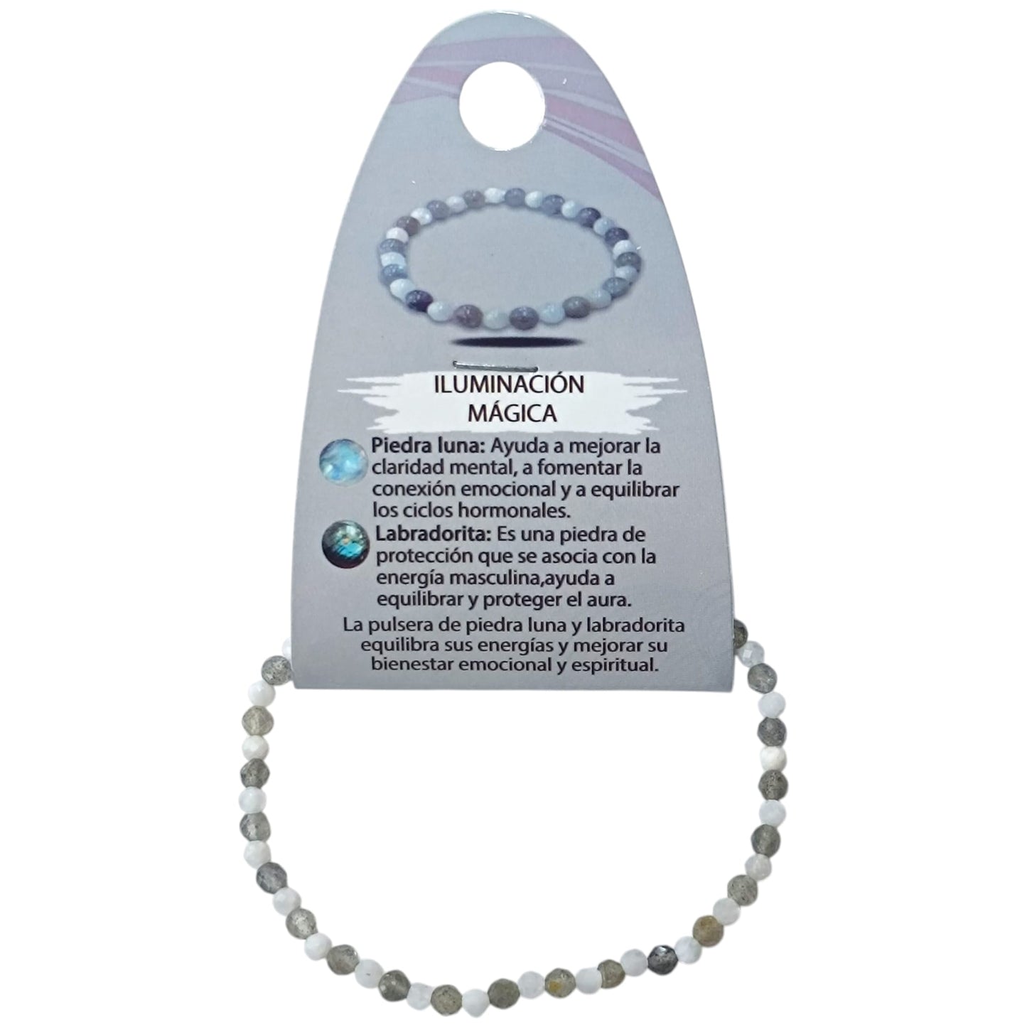 Pulsera Combinada Pulsera Iluminacion Magica Piedra Luna Labradorita 3 mm Facetada REF: 70204