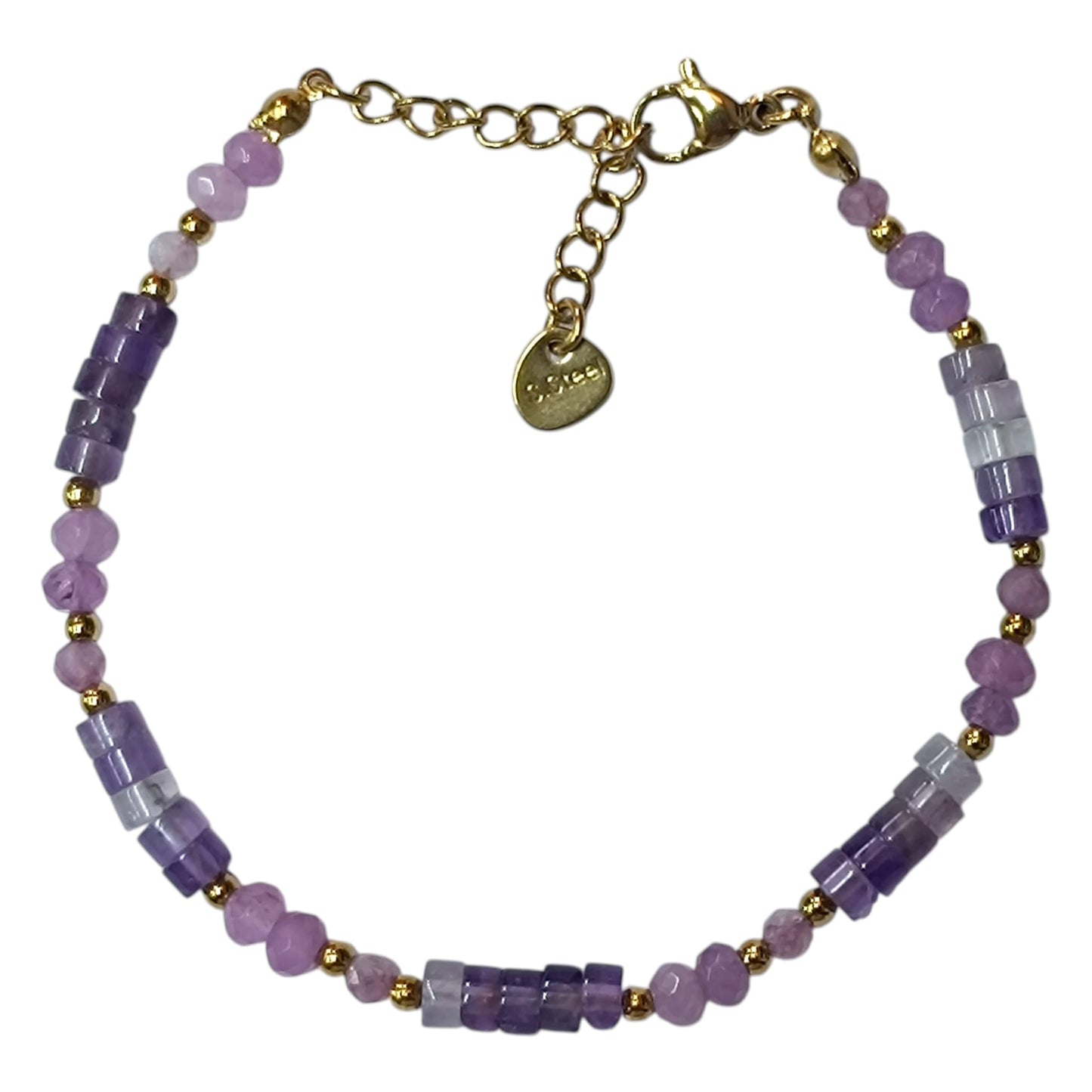 Pulsera Acero Dorado Y Piedra Natural Amatista - Cierre Mosqueton 21 cms Largo 400104242-08