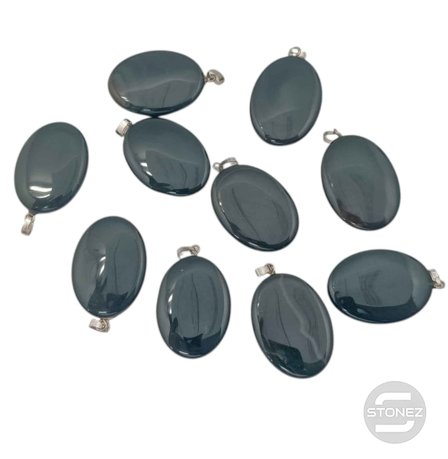 1111 Paquete 10 Uds Colgantes Piedra Carneola Agata Negra 3 Cms Aprox Con Metal