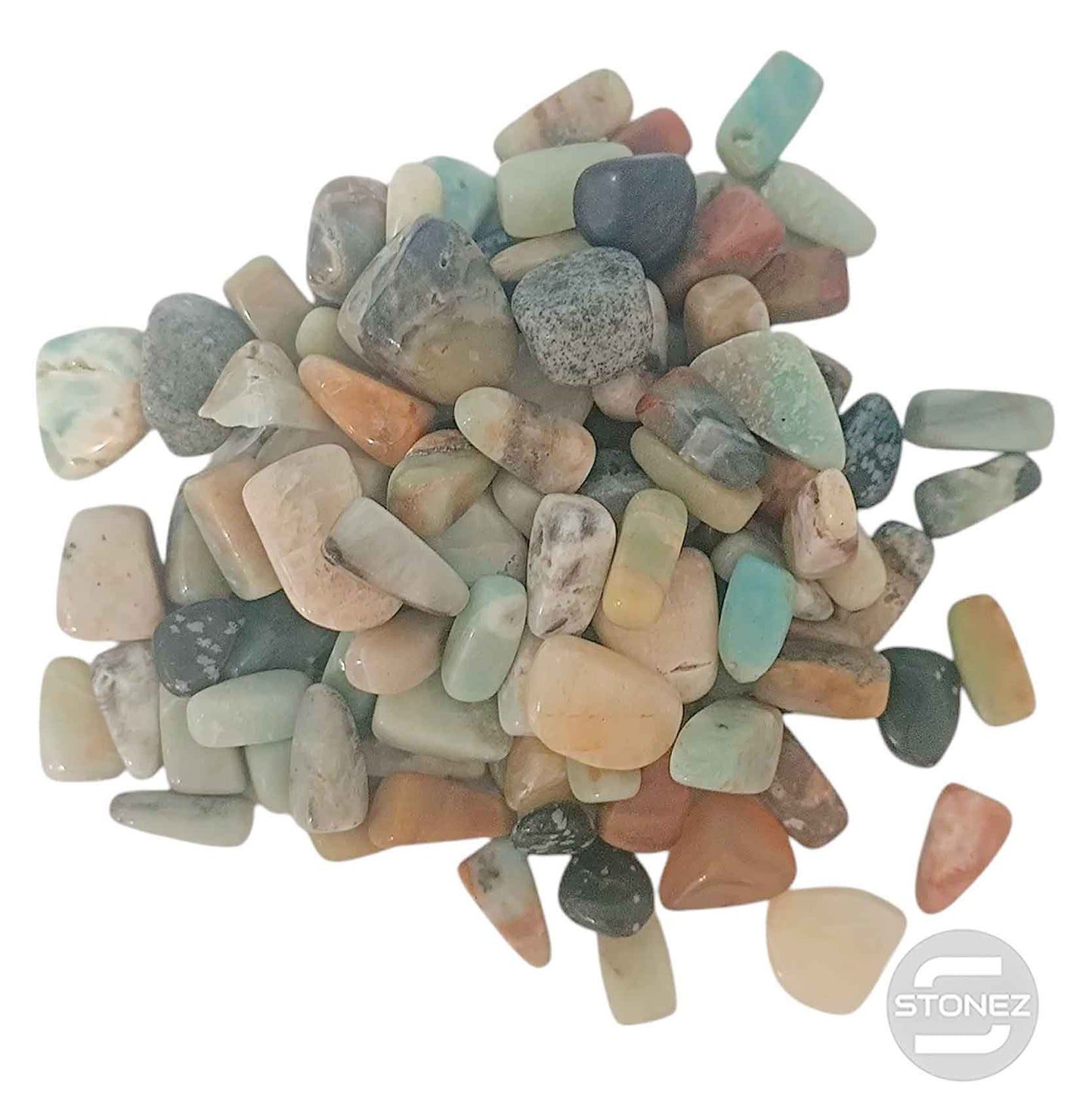 1114002 Paquete 500 Gramos En Canto Rodado Amazonita Tamaños Variados 2 a 3 Cms Aprox