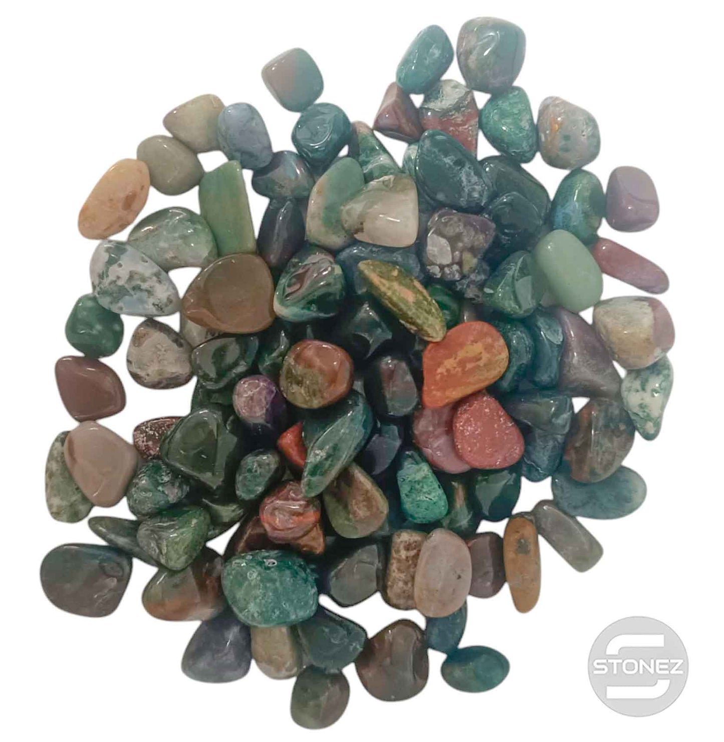 1114002 Paquete 500 Gramos En Canto Rodado Agata India Tamaños Variados 2 a 3 Cms Aprox