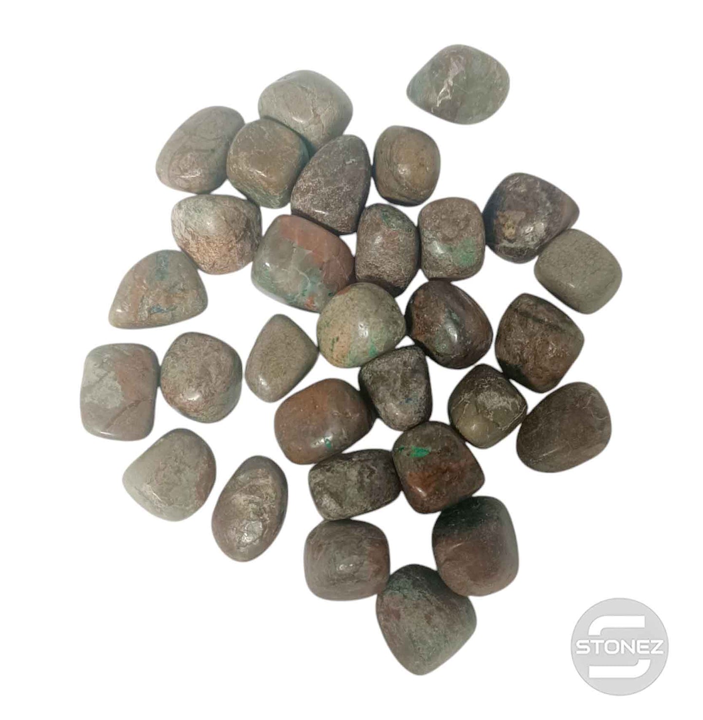 1114002 Paquete 500 Gramos En Canto Rodado Crisocola Tamaños Variados 3 a 4 Cms Aprox
