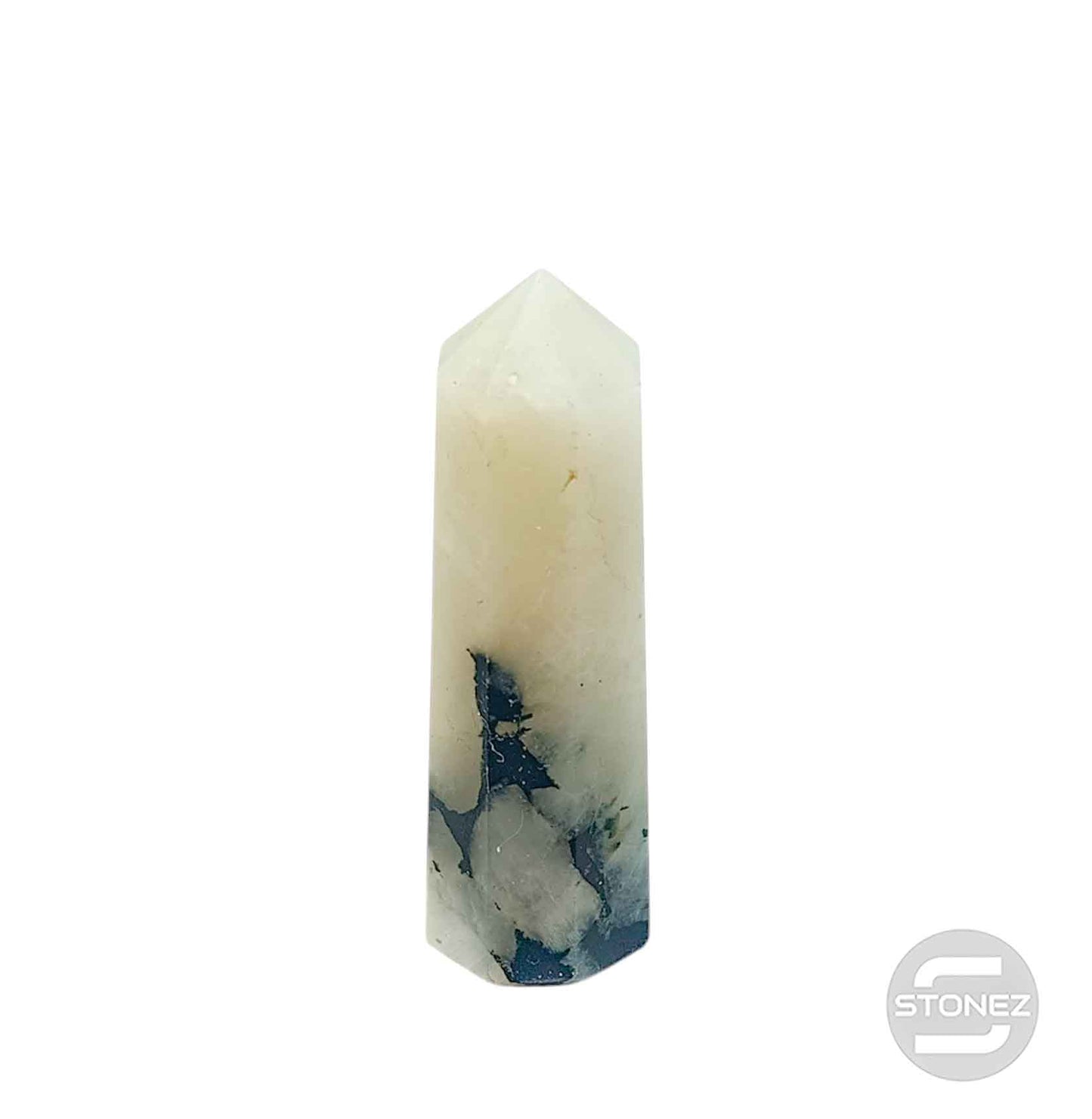 1114 Obelisco De 6 cm Aprox Piedra Luna Con Turmalina 0.40 gramos PC N 14