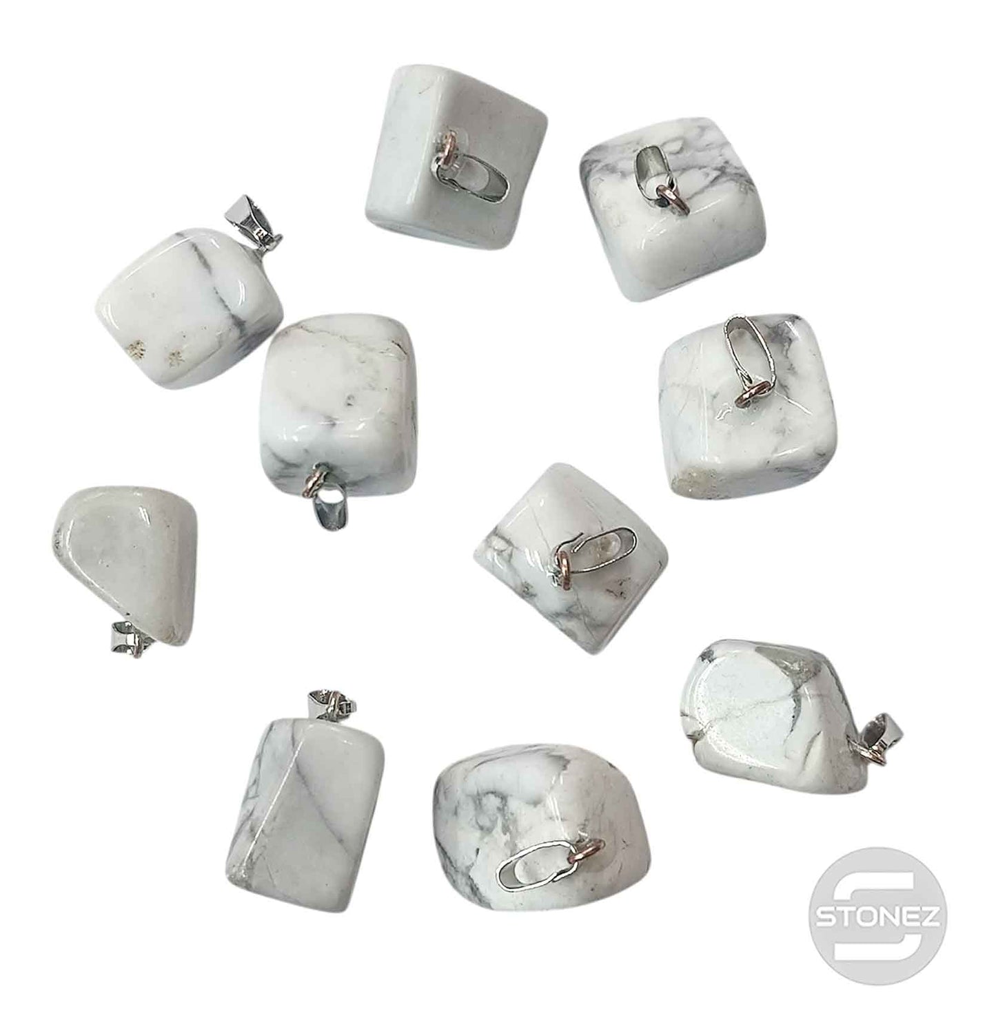 1111 Paquete 10 Uds Colgantes Rodados Piedra Howlite 2 Cms Aprox Con Metal
