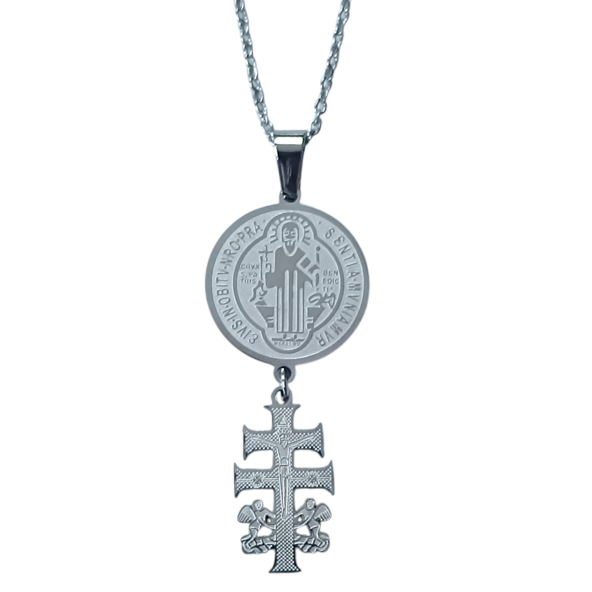 Collar Acero Doble Proteccion Medalla San Benito Largo 8 mm Cadena 42+5 Cms REF: 600104411