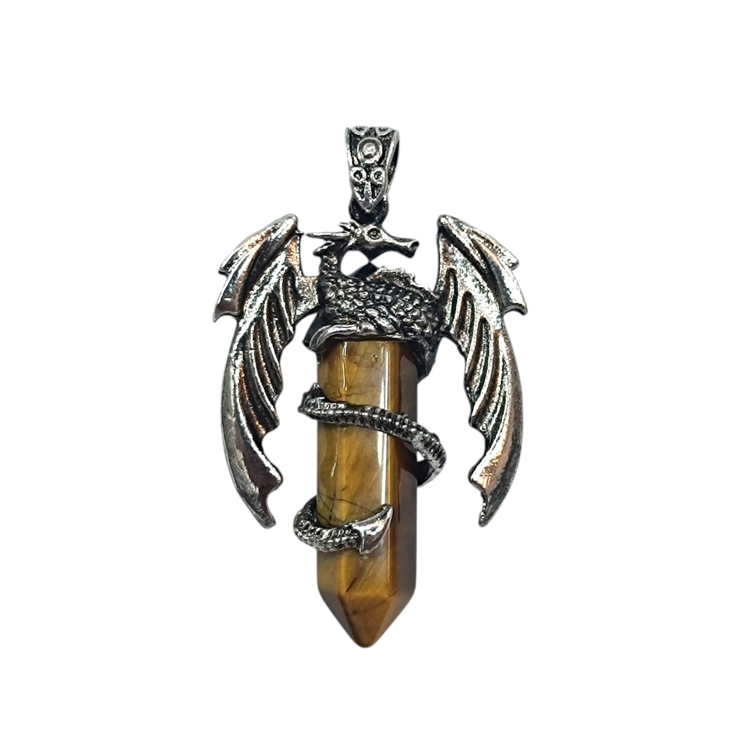 Colgante Dragón En Metal Con Piedra Natural Ojo De Tigre 6 Cms Aprox 600102234-09