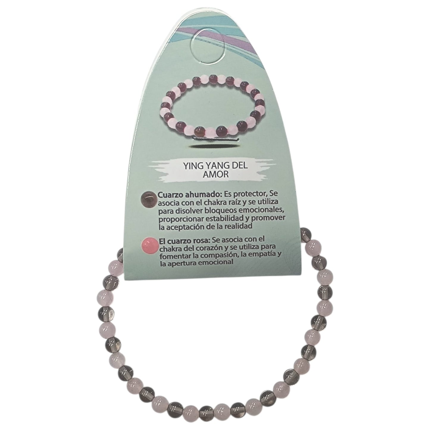 70110 Pulsera Yin Yang Del Amor Combinando Cuarzo Ahumado Y Cuarzo Rosa 4 mm