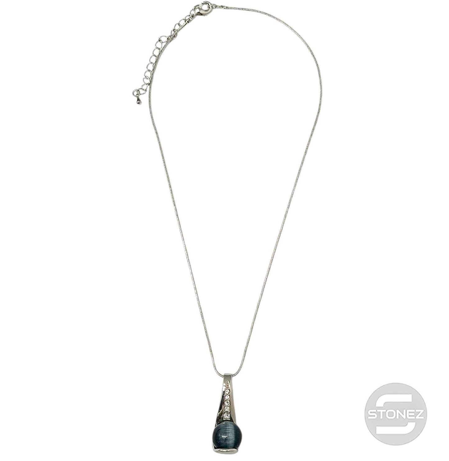 29658 Collar Bisuteria Con Baño De Rodio Y Ojo De Gato Y Cadena 40+5 Cms
