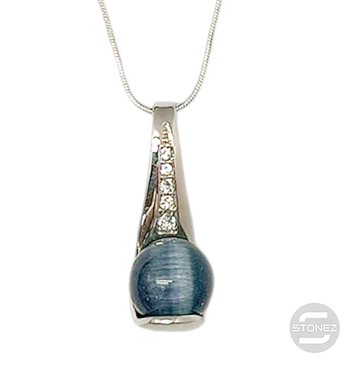 29658 Collar Bisuteria Con Baño De Rodio Y Ojo De Gato Y Cadena 40+5 Cms
