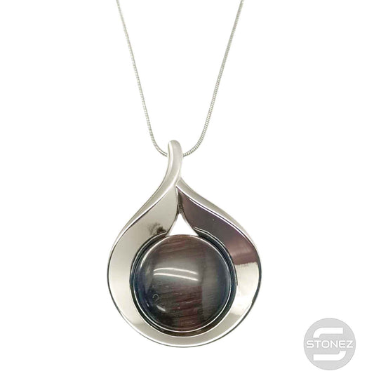 29660 Collar Bisuteria Con Baño De Rodio Y Ojo De Gato Y Cadena 40+5 Cms