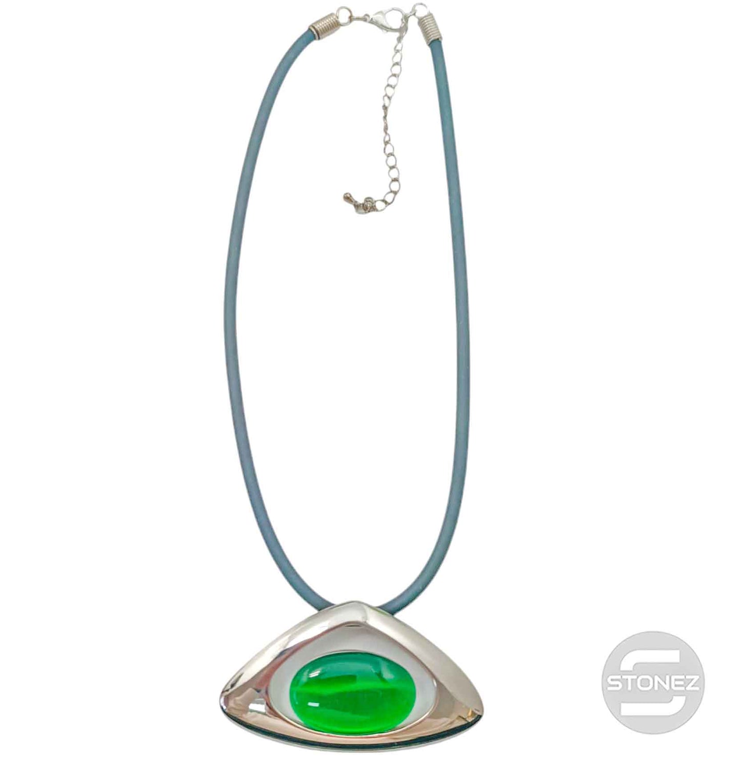 29679-03 Collar Bisuteria Con Baño De Rodio Y Ojo De Gato Y Cordon En Caucho 45 Cms