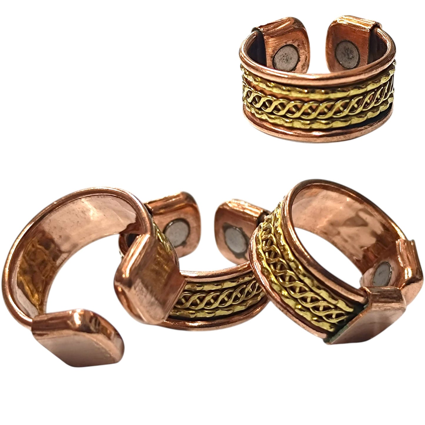 Paquete 4 Unidades Anillos Ajustable Cobre Con Imán REF:600304377-03 (EL TAMAÑO DEL ANILLO PUEDE VARIAR)