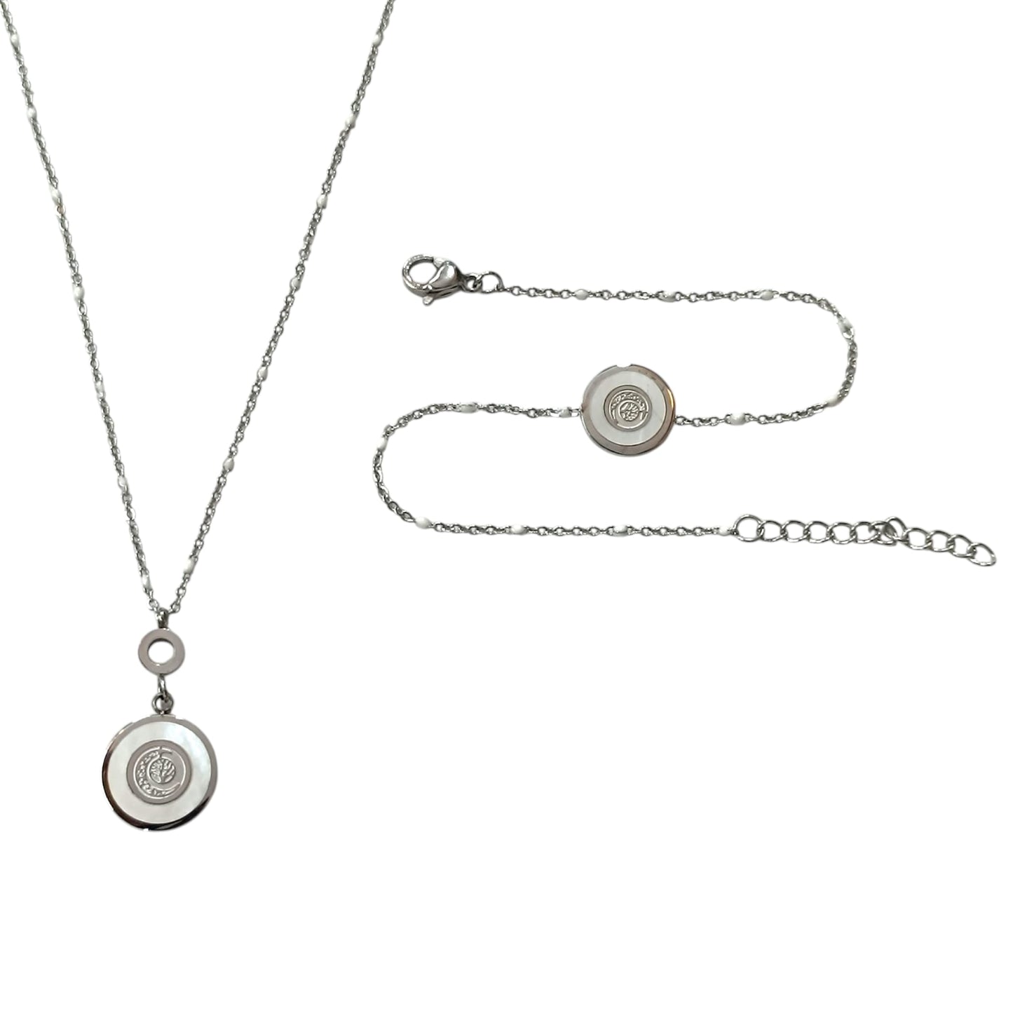 Juego Collar Y Pulsera Acero Simbolos Arbol Luna y Nacar REF 60241-05