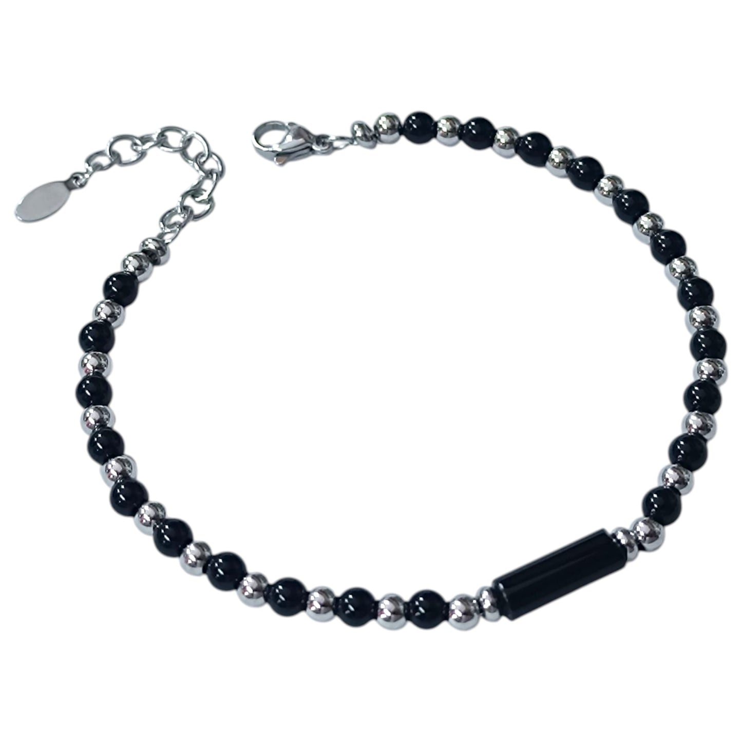 Pulsera Acero Y Piedra Natural Onix 4 mm Cierre Mosqueton 21 cms Largo 400104244-02