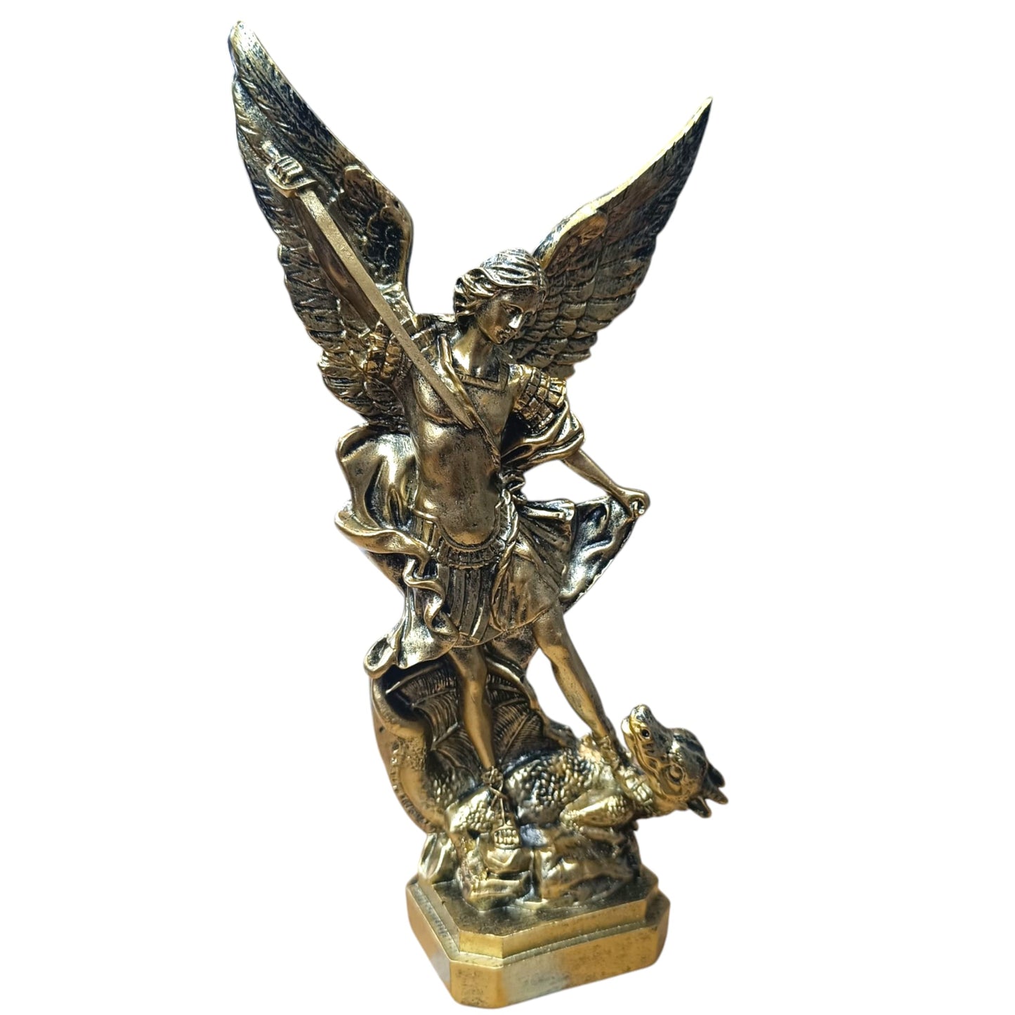 Figura En Resina San Miguel Con Dragon Aprox 30 Cms Aprox Color Oro 600103662