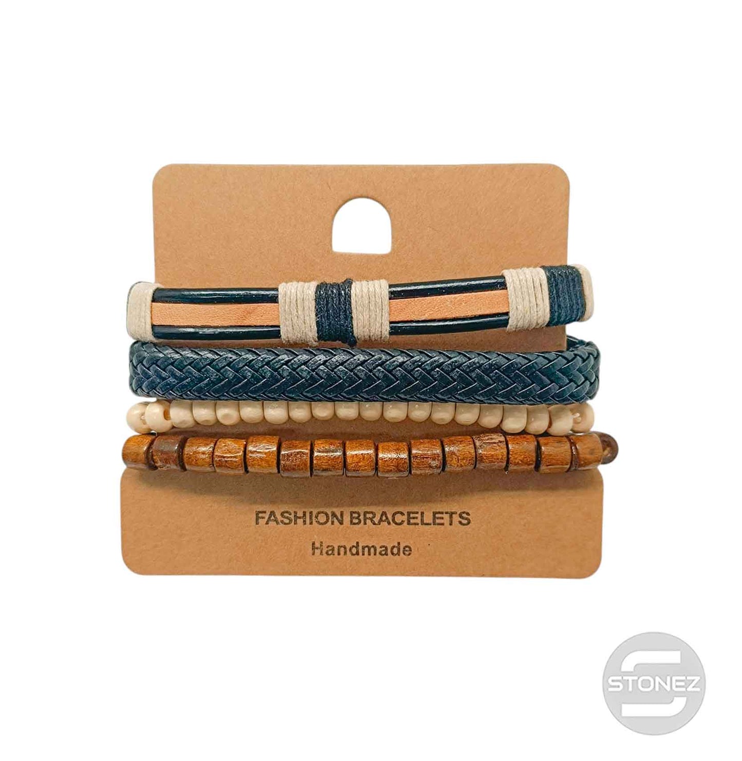 400402368-02 Negro Pulsera Casual Adaptable Con Madera Caucho Y Bisuteria