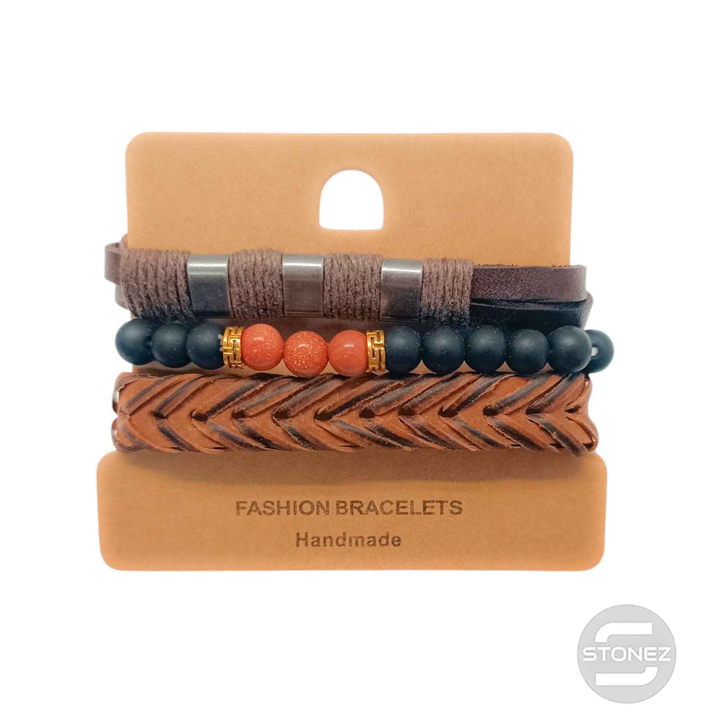 400402368-06 Marron Pulsera Casual Adaptable Con Madera Piedra Venturina Dorada Caucho Y Bisuteria