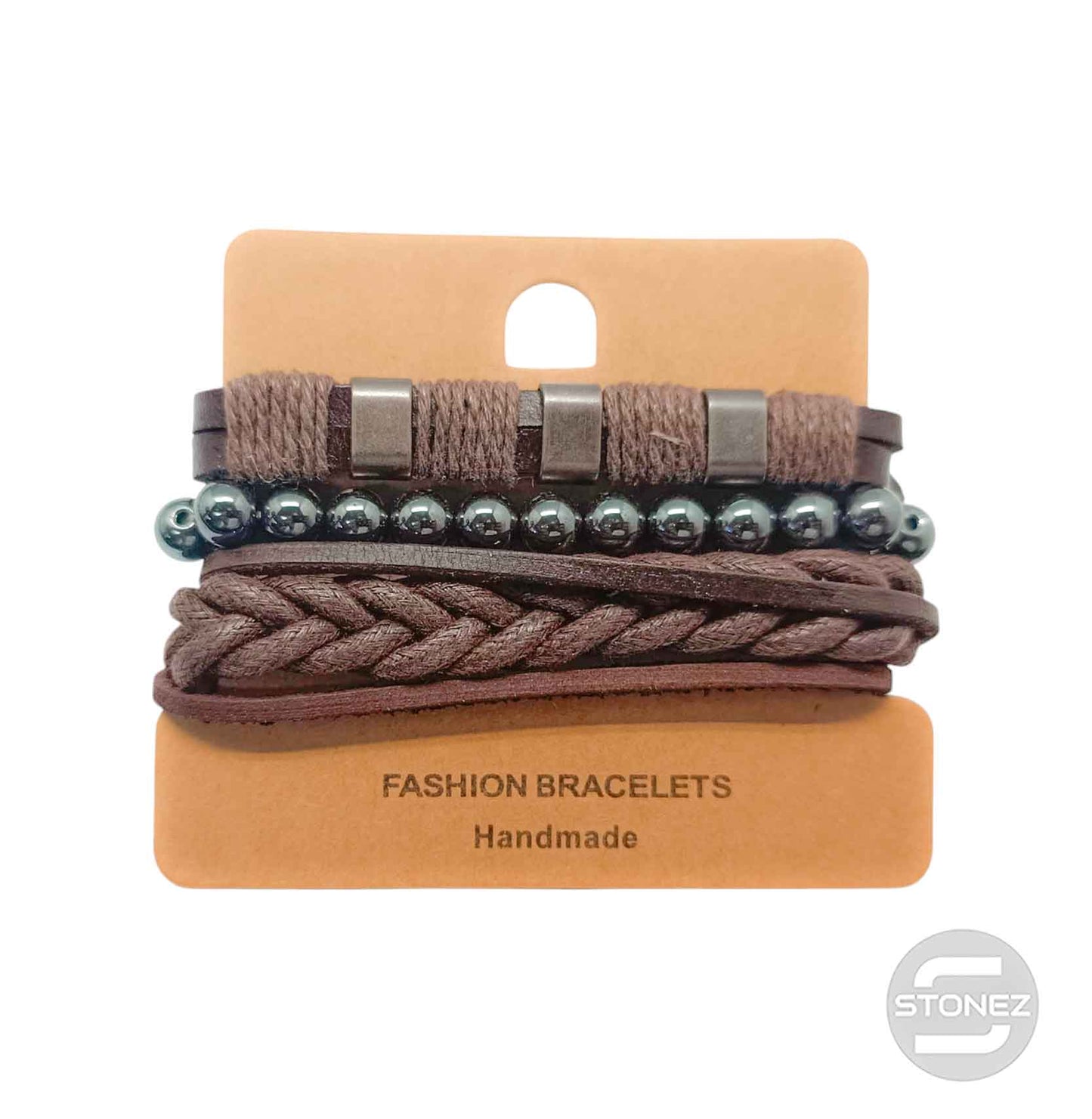 400402368-09 Marron Pulsera Casual Adaptable Con Madera Piedra ,Caucho Y Bisuteria