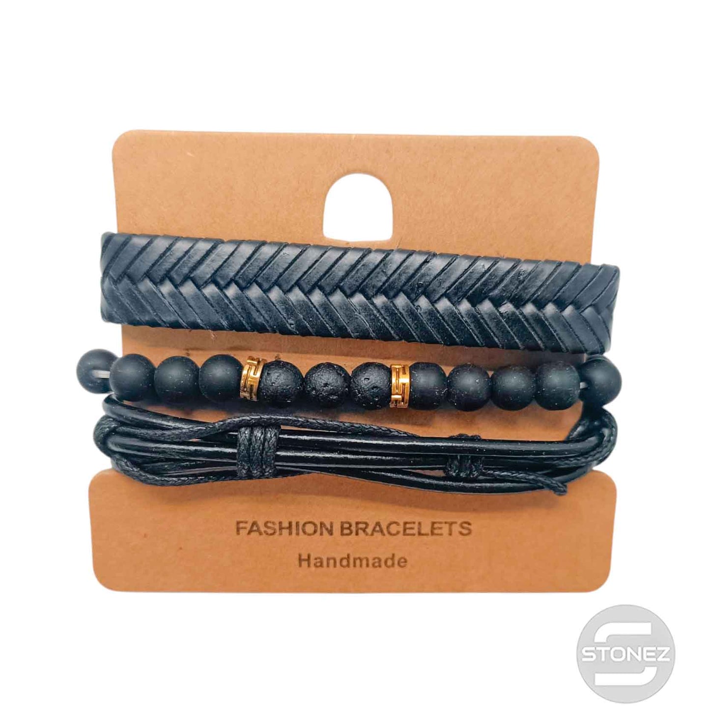 400402368-10 Negro Pulsera Casual Adaptable Con Madera Caucho Y Bisuteria
