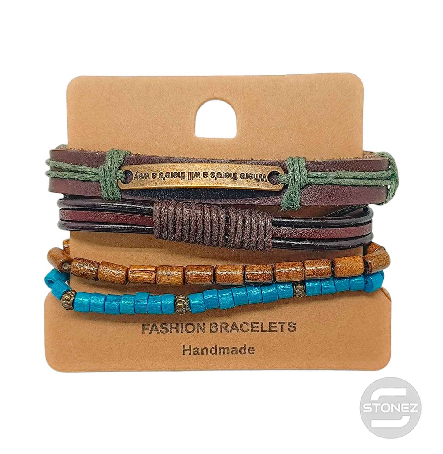400402369-11 Pulsera Casual Adaptable Con Madera Caucho Marron Y Bisuteria.