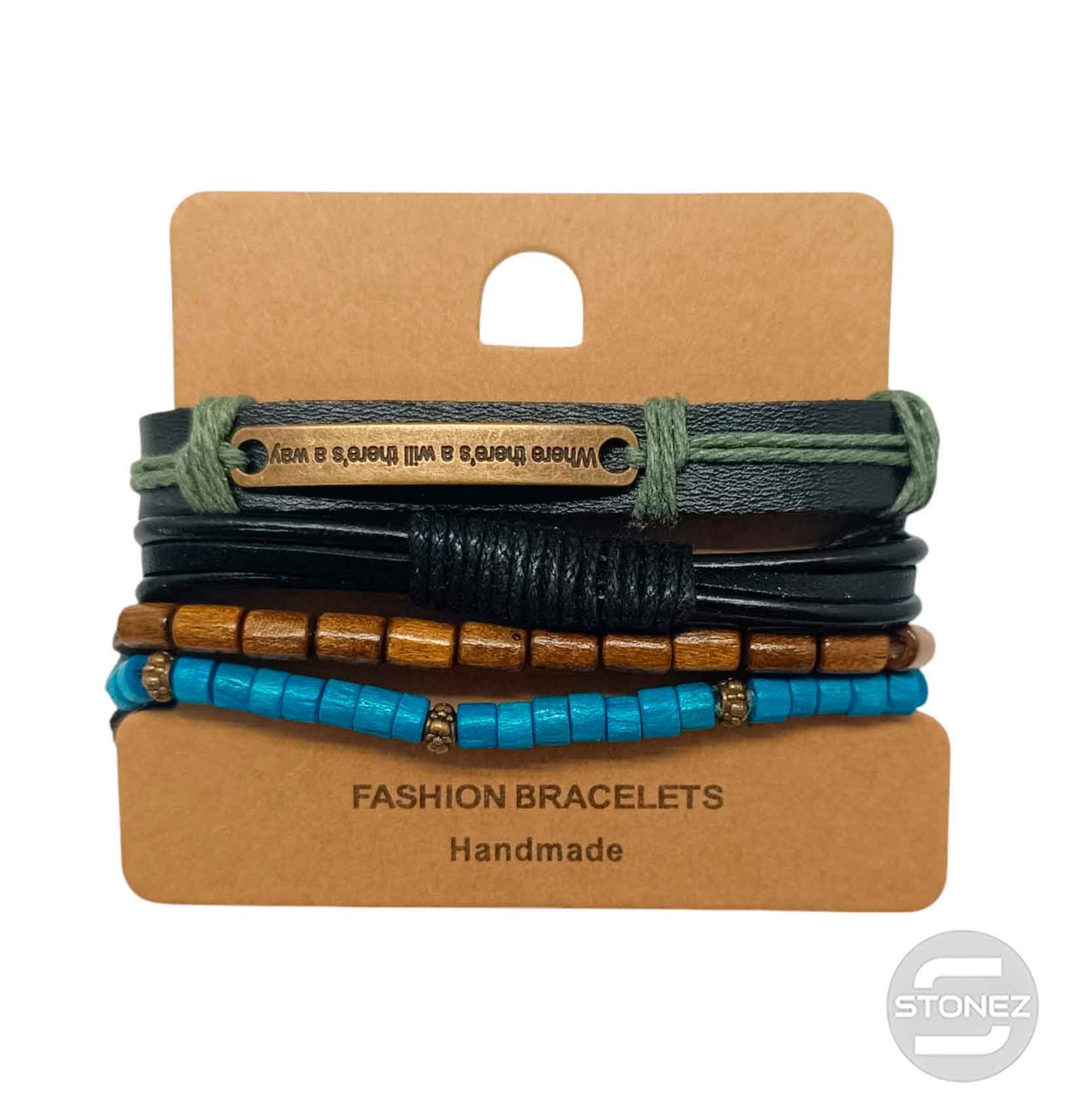 400402369-11 Negro Pulsera Casual Adaptable Con Madera Caucho Y Bisuteria