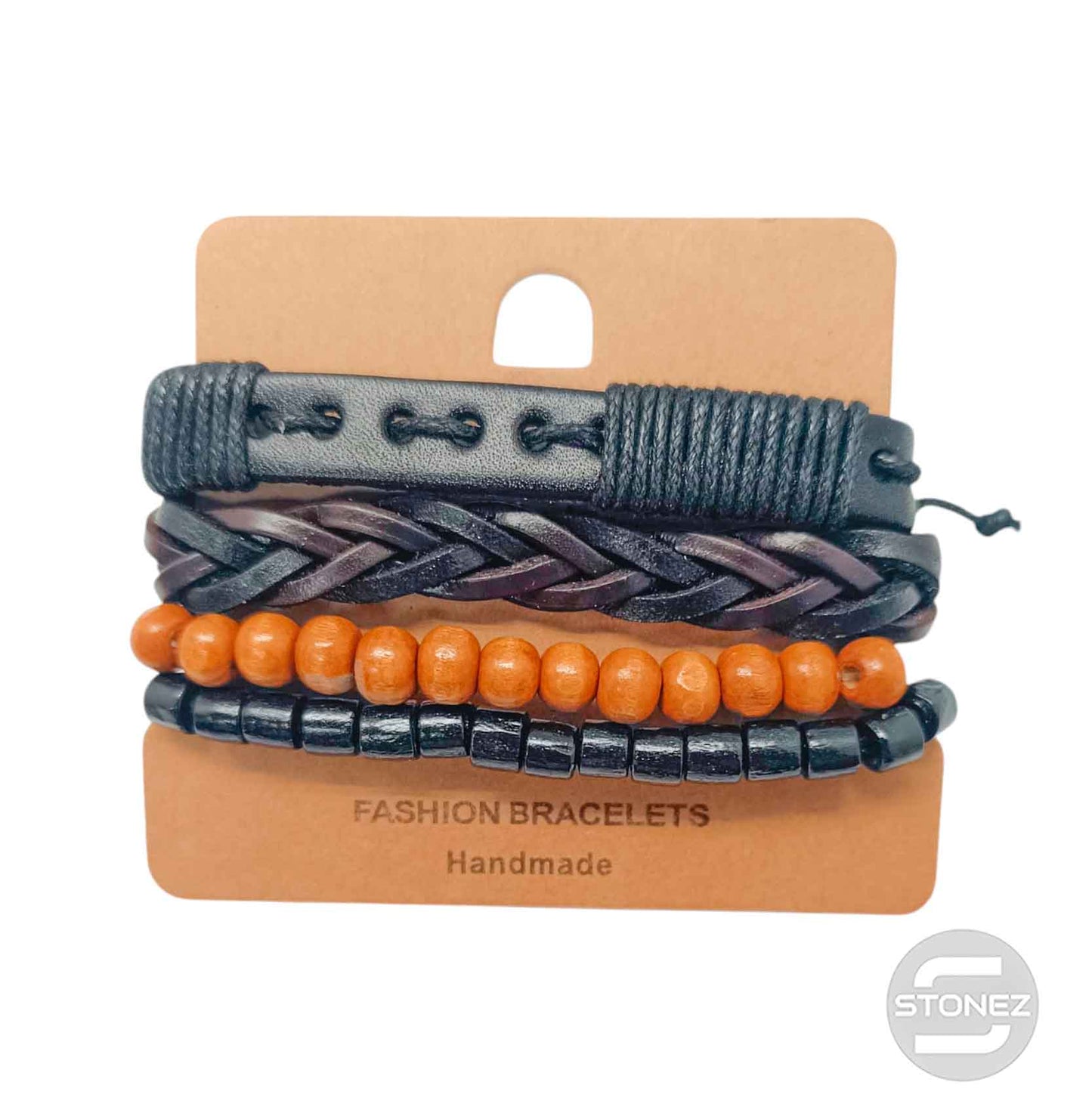 400402369-12 Negro Pulsera Casual Adaptable Con Madera Caucho Y Bisuteria