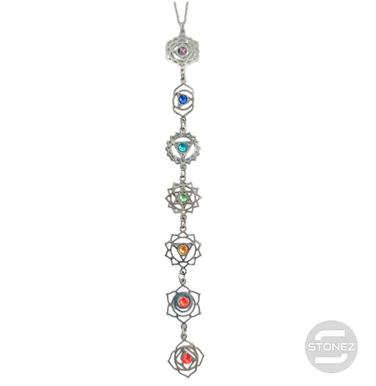Collar Acero Simbolos 7 Chakras Y Cristal Cadena 40+5 Cms