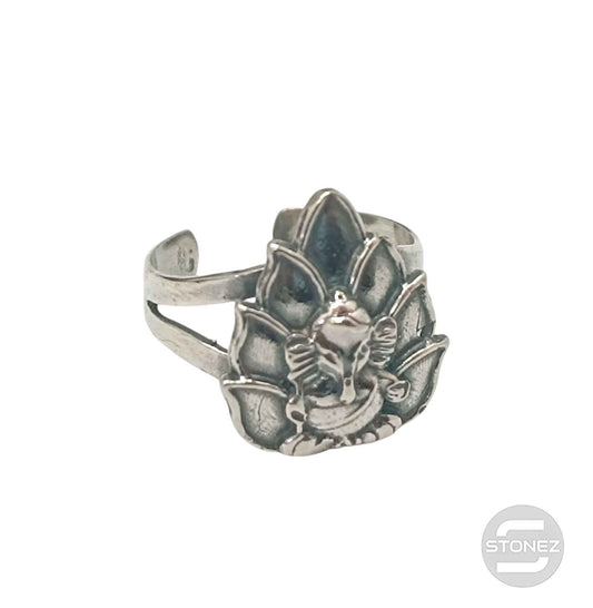 400802485 Anillo Plata De Ley 925 Ganesha Falor De Loto Adaptable