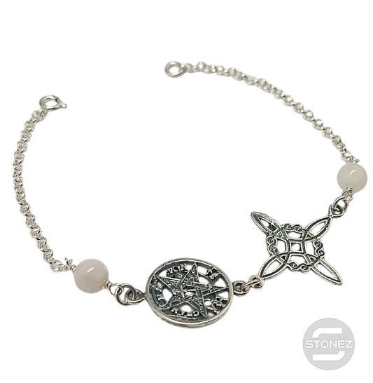 400803191-61 Pulsera Doble Protección Plata 925 Con Piedra Luna 18 Cms Aprox