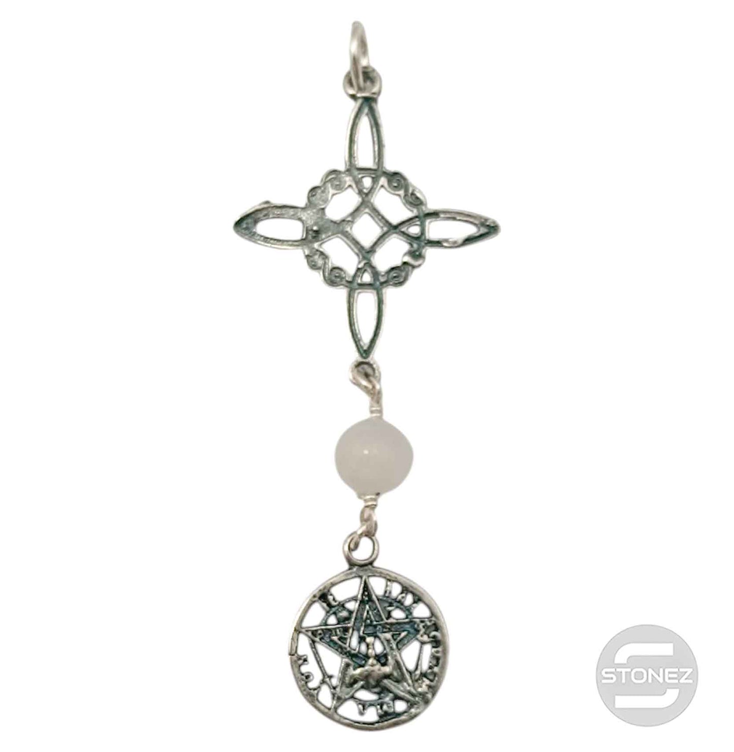 400803192-61 Colgante De Plata 925 Piedra Luna Nudo De Bruja Y Tetragramaton 55 mm