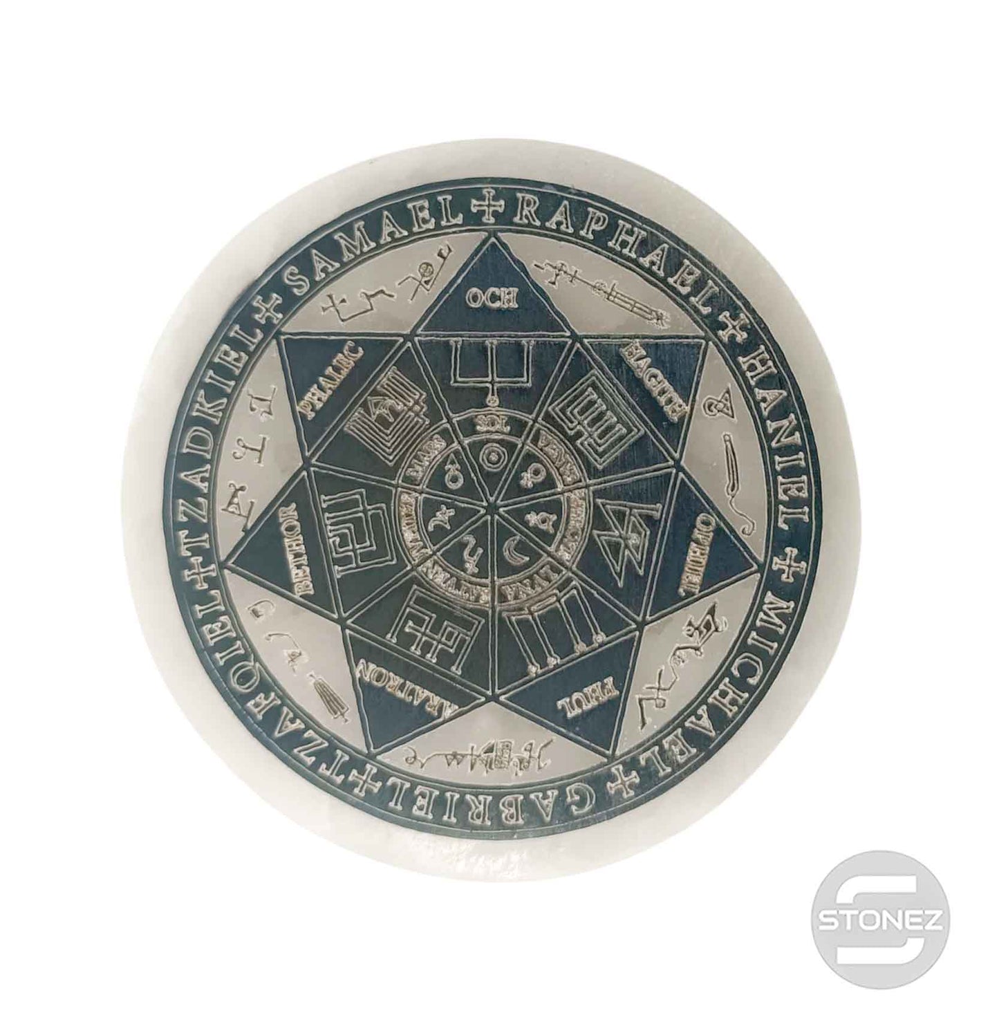400901653-04 Plato Selenita Grabado Sello 7 Arcangeles 10 Cms Aprox