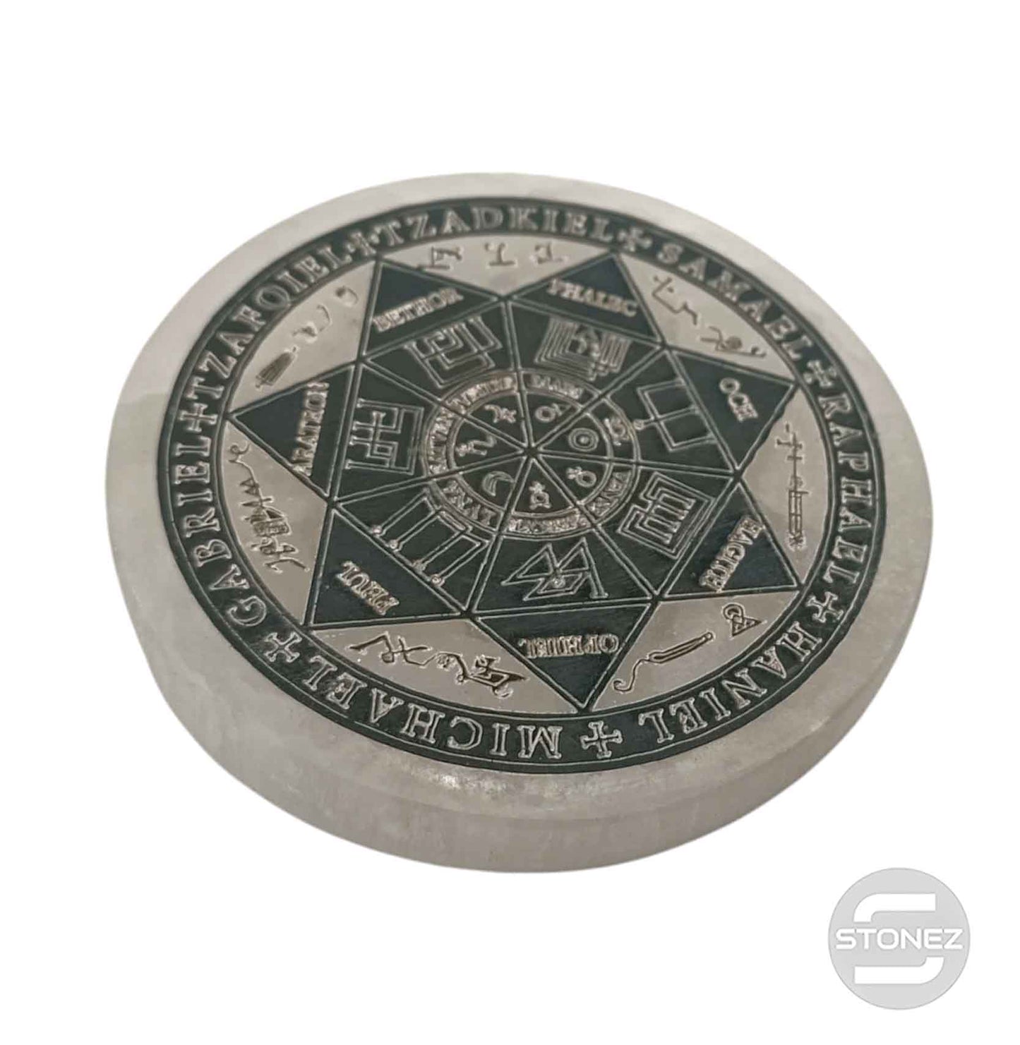 400901653-04 Plato Selenita Grabado Sello 7 Arcangeles 10 Cms Aprox