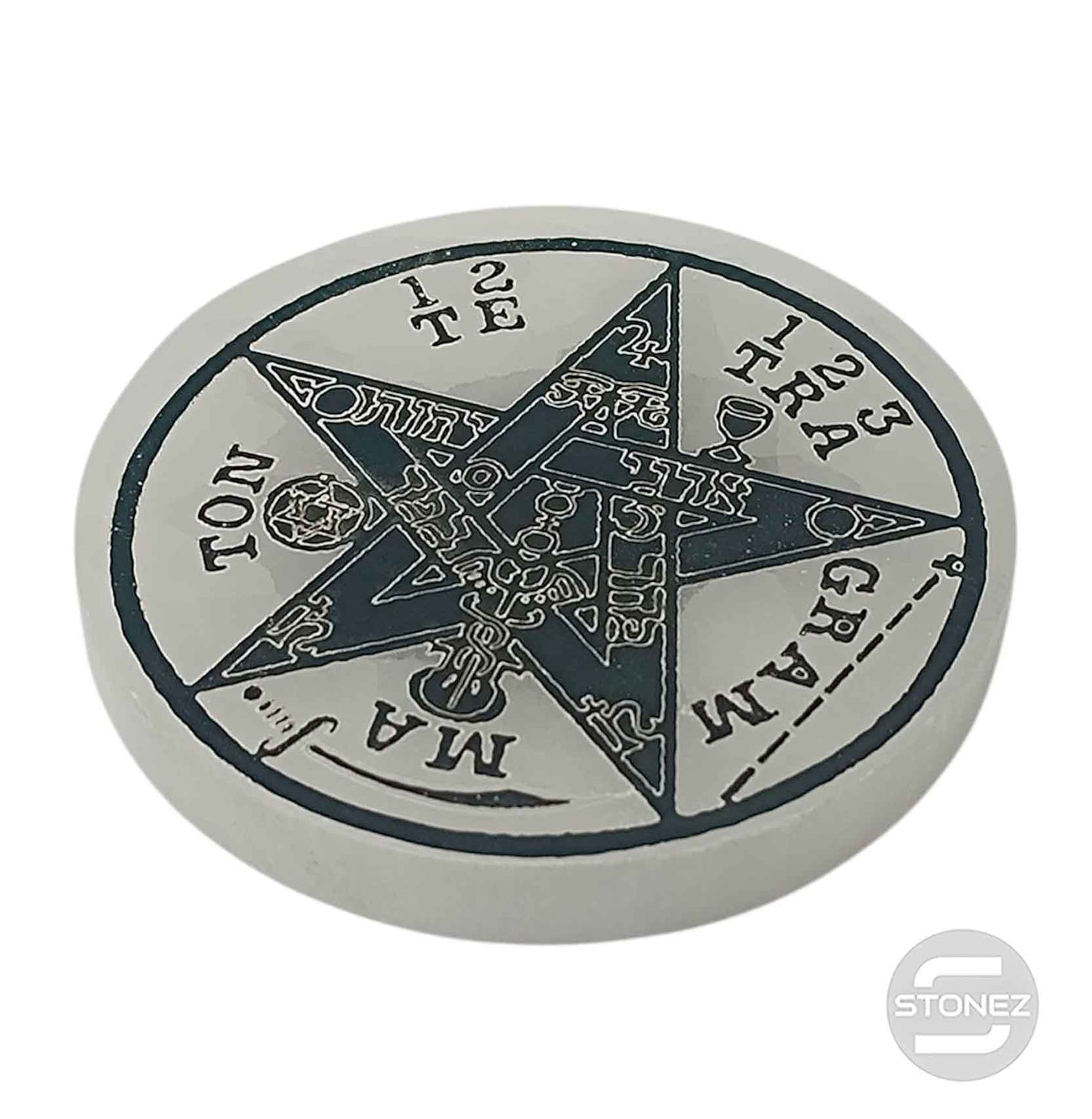 400901653-14 Plato Selenita Grabado Tetragramaton 10 Cms Aprox