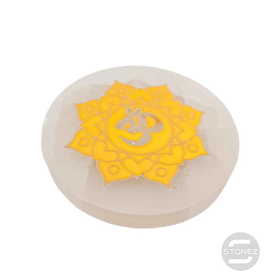400901653 Plato Selenita Grabado Om Dorado 9-10 Cms Aprox