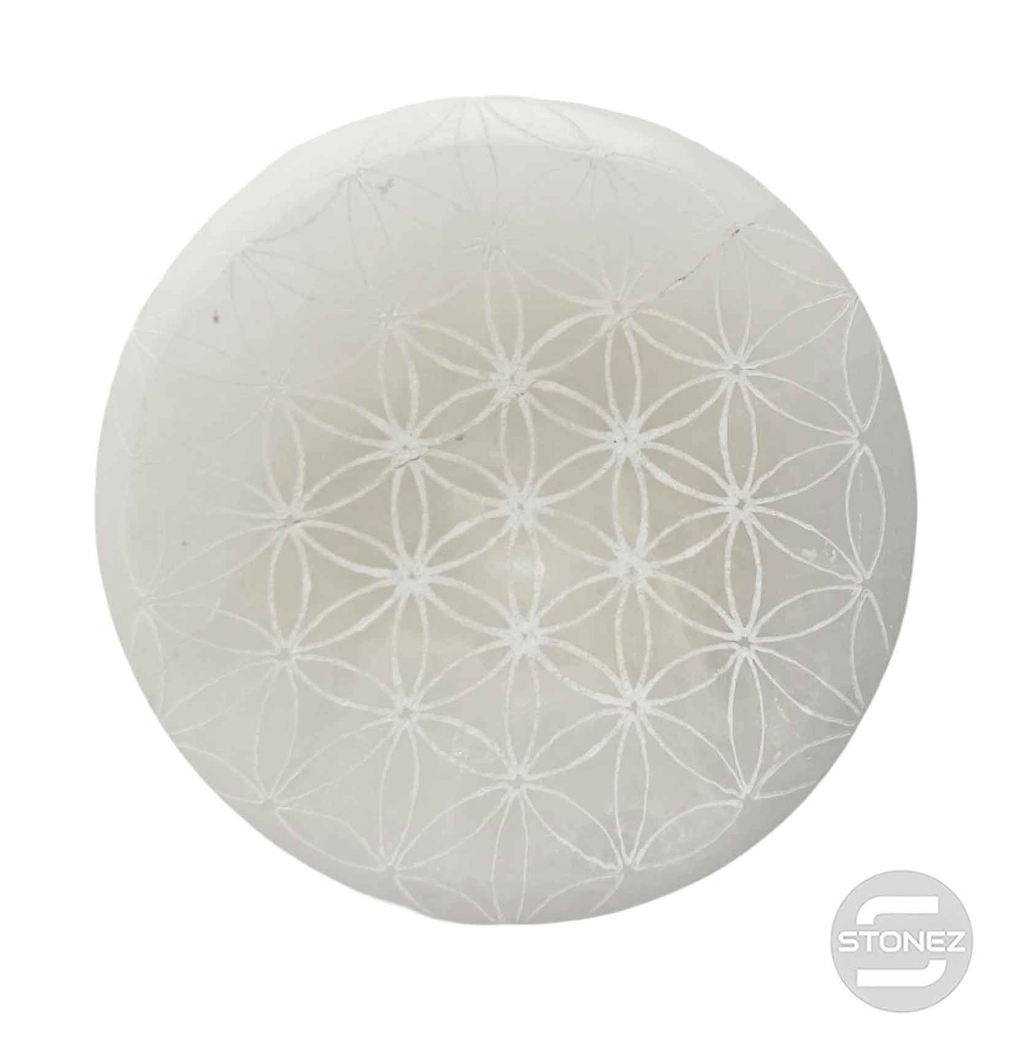 400901654 Cuenco Selenita Grabado Flor De La Vida 10 Cms Aprox