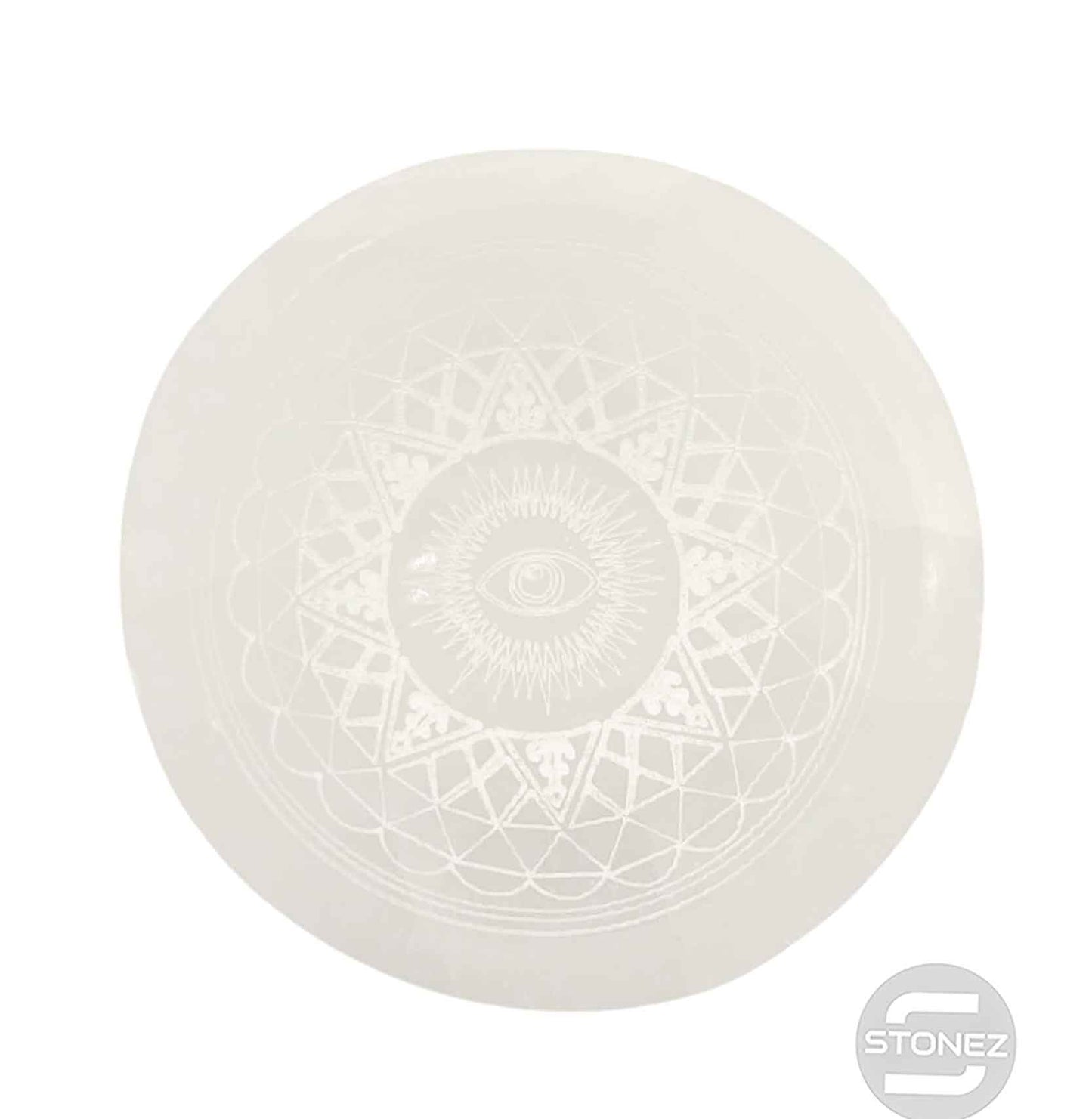 400901654 Cuenco Selenita Grabado Estrella y Ojo 8 Cms Aprox