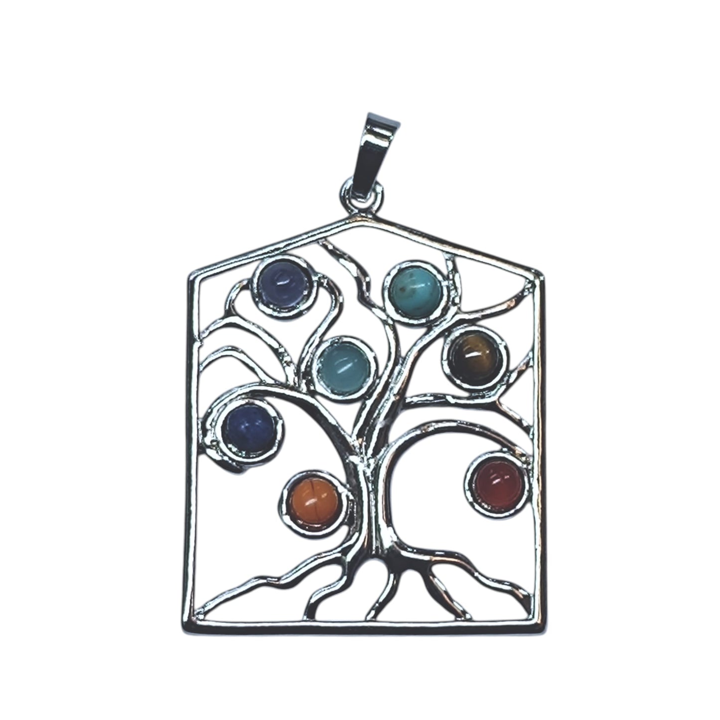 Colgante Arbol De La Vida En Metal Con Piedra Natural 7 Chakras 4 Cms Aprox 23004-41