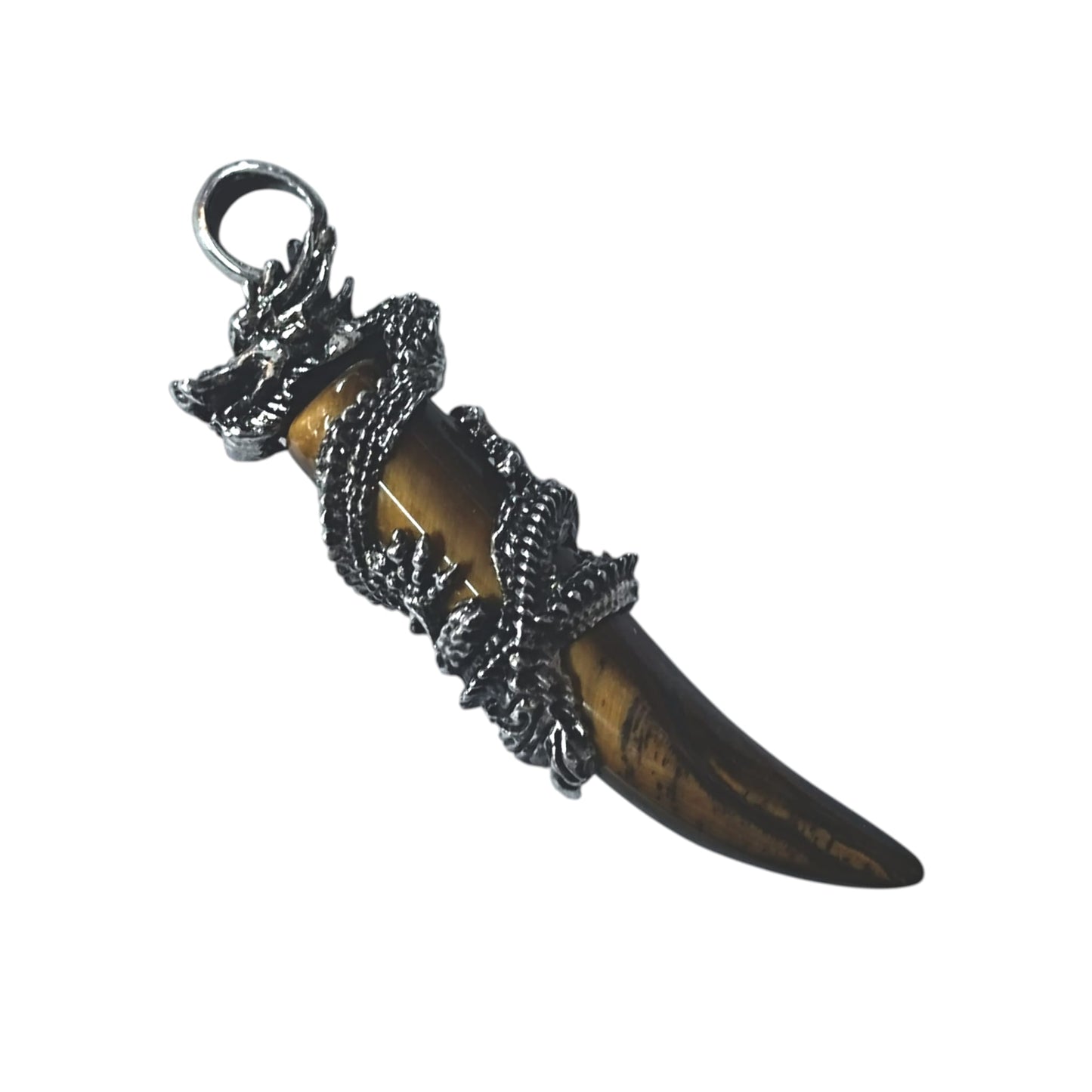Colgante Colmillo Dragón En Metal Con Piedra Natural Ojo de Tigre 7 Cms Aprox 600102236-09