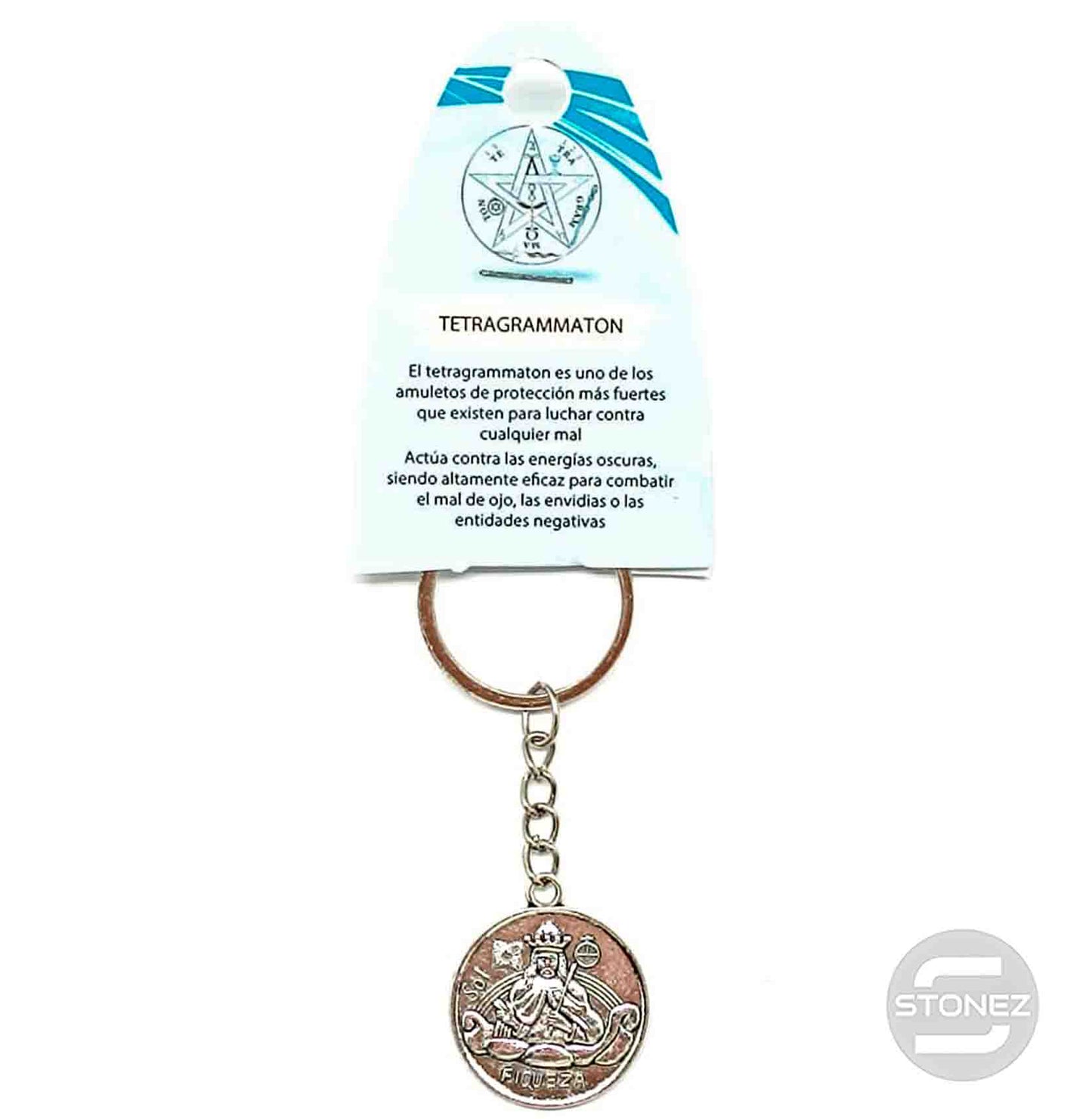 49690-24 Llavero Doble Cara Tetragramatón Y Riqueza En Metal 27 mm Aprox.
