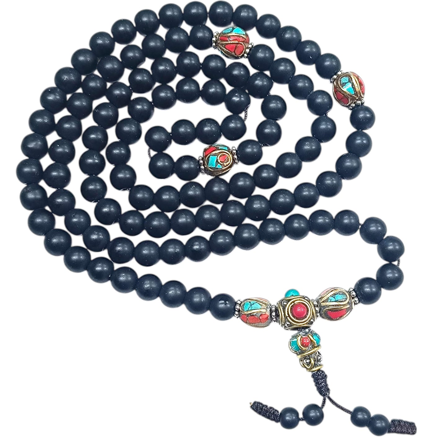 Japa Mala 108 Cuentas Piedra Shaligram Bola 8 mm Y Entrepieza Tiebtana 600404332