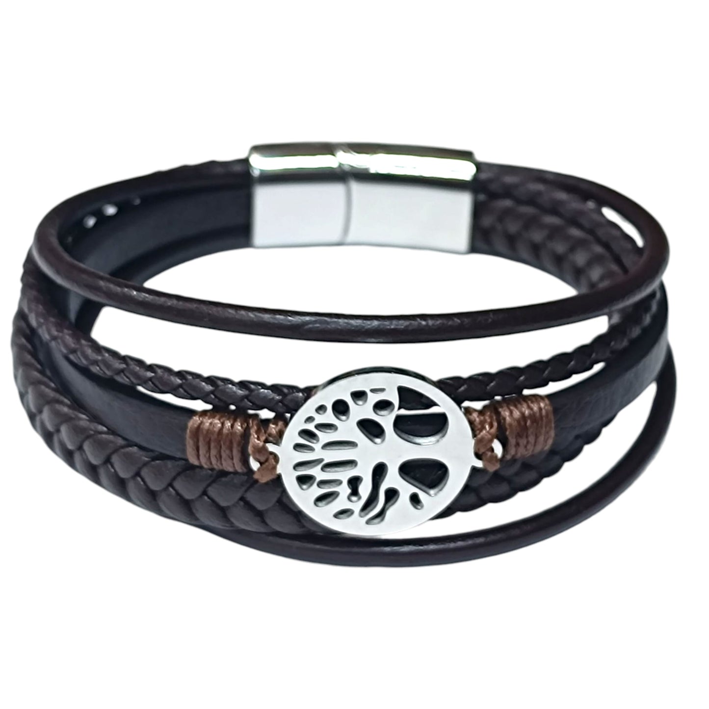 Pulsera Acero Y Cuero Marron Largo 22 Cms Aprox 401104257-012