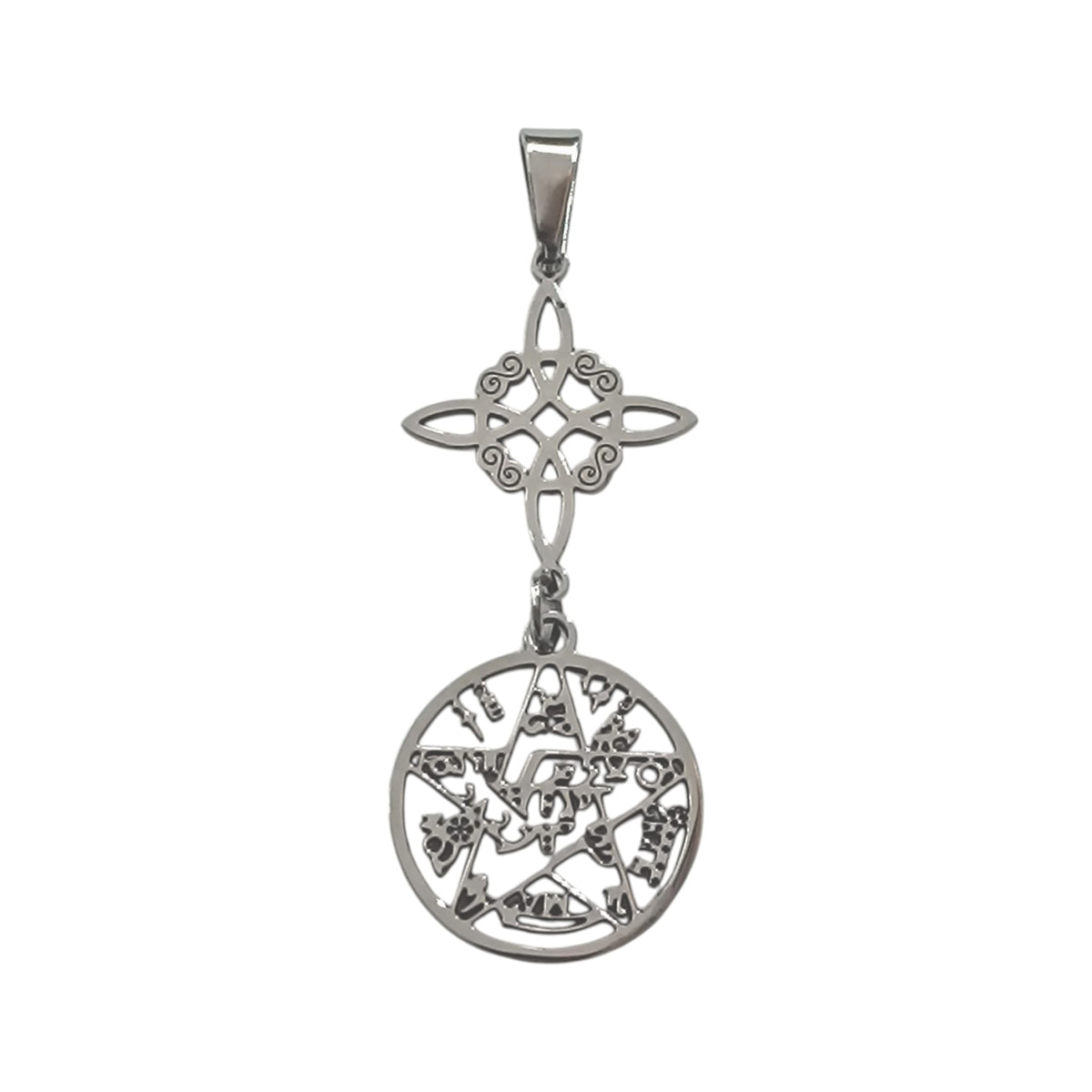 Colgante Acero Doble Proteccion Nudo De Bruja Y Tetragramaton REF: 61763