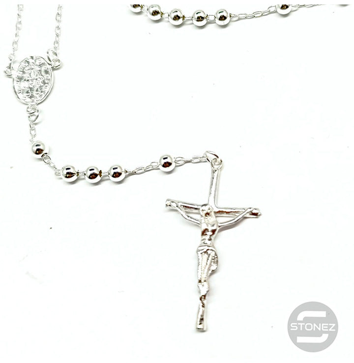 500101124 Rosario De Plata Con Bolas 4 mm 45 cms