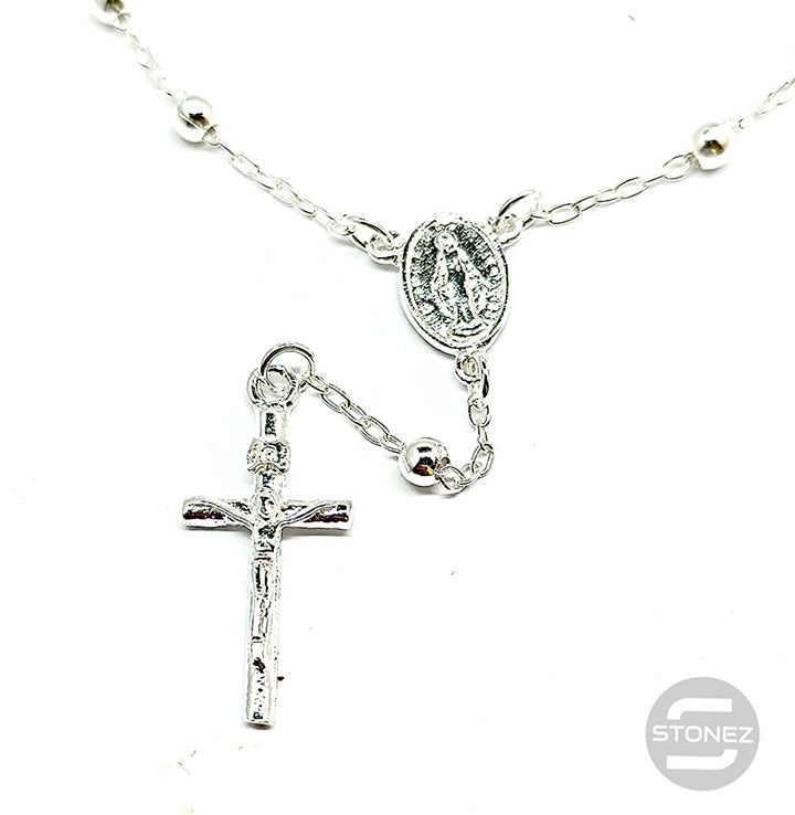 500101126 Pulsera de Plata Ley 925 Tipo Rosario Bola 3,5 mm 18 Cms