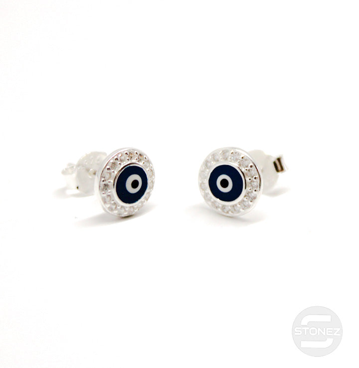 500201201 Pendientes Plata ley 925 Ojo Turco 8 mm Con Circonitas.