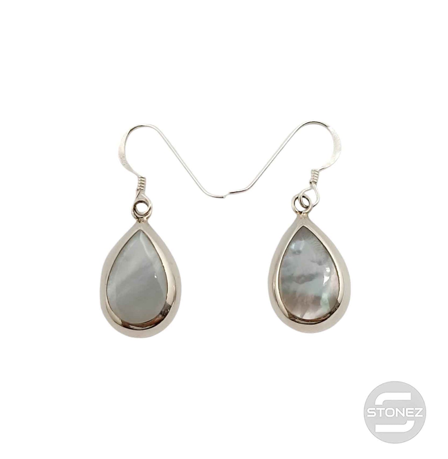 500202102 Pendientes Plata 925 Abalon Doble Cara 12X20 mm Con Gancho Hippie