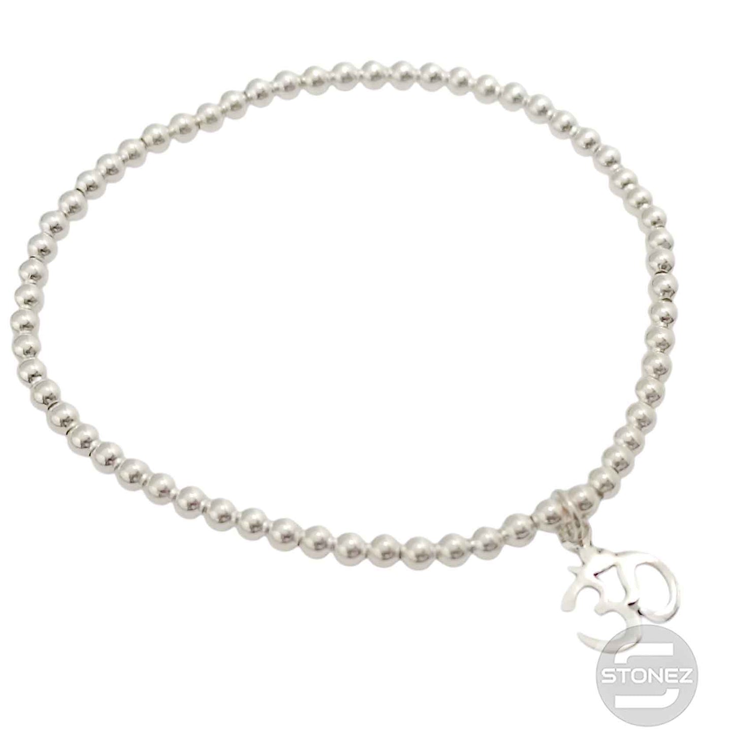 500303134 Pulsera Elastica de Plata 925 Con Bola 3 mm Dije De Om 9 mm
