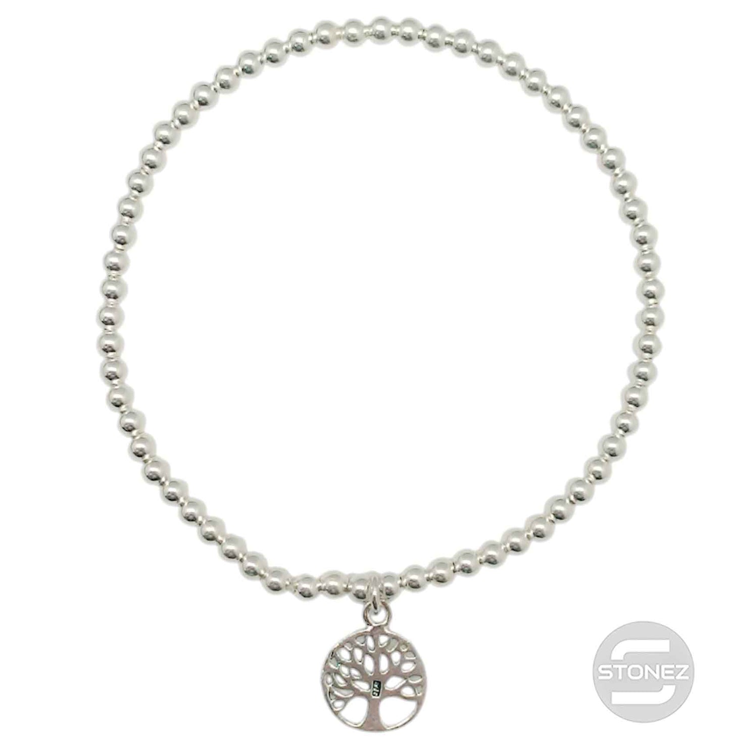 500303140 Pulsera Elastica de Plata 925 Con Bola 3 mm Arbol De La Vida 11 mm